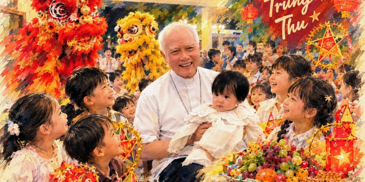 ĐỨC CHA GIUSE CÙNG CÁC BẠN NHỎ VUI TRUNG THU BÊN MẸ NÚI CÚI